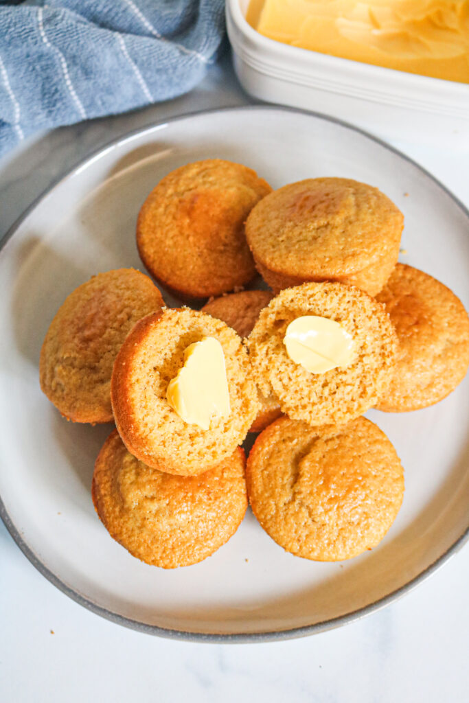 cornbread muffins on white plate