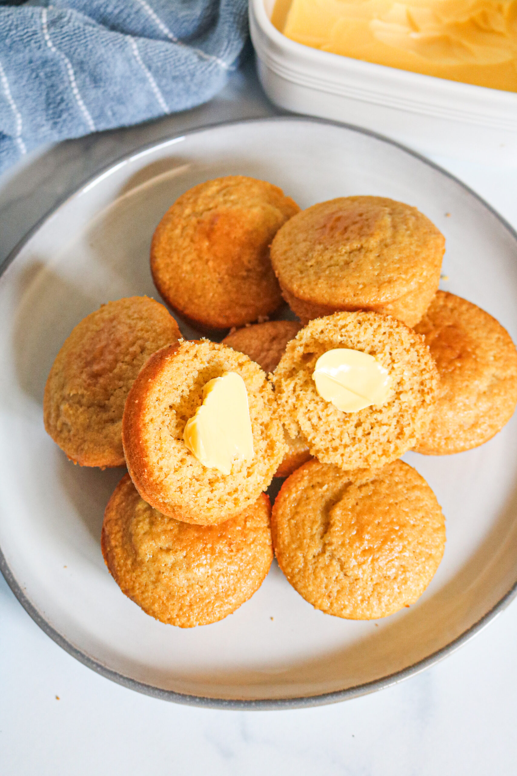 cornbread muffins on white plate