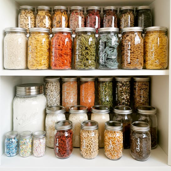 various mason jars in pantry