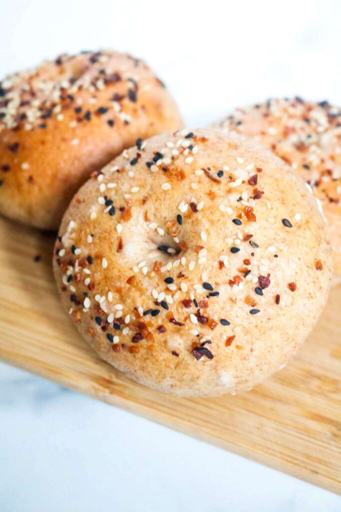 sourdough bagel with everything seasoning on top