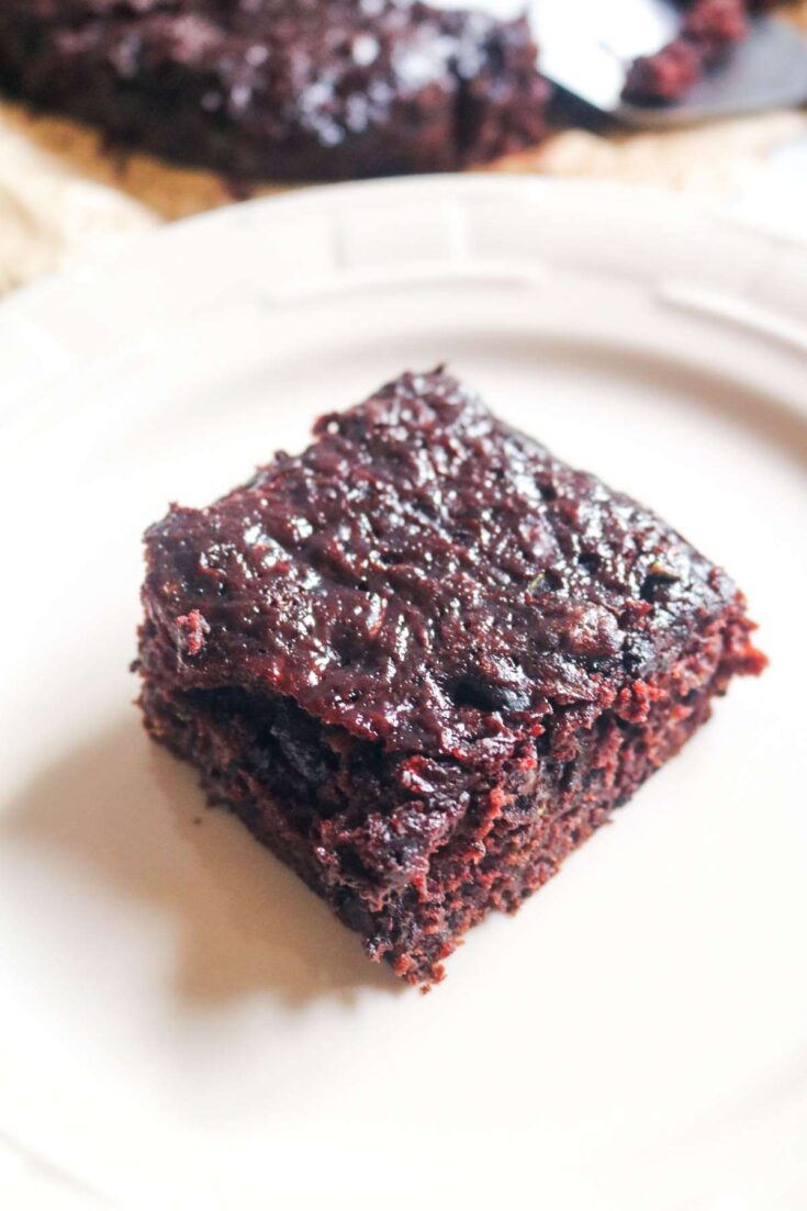 zucchini brownie on white plate