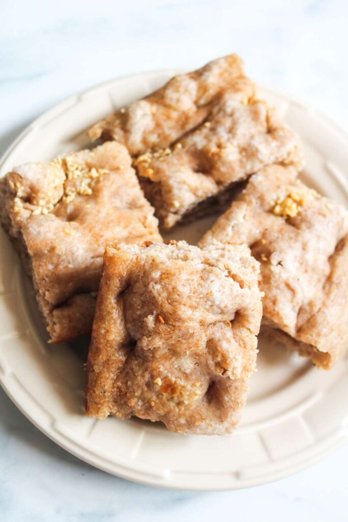 slices of focaccia bread on white plate