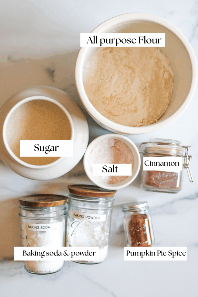 pumpkin bread dry ingredients with labels